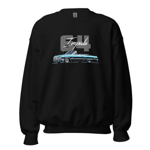 1964 Chevy Impala Blue 2 Door Convertible Lowrider Classic Car Crewneck Sweatshirt