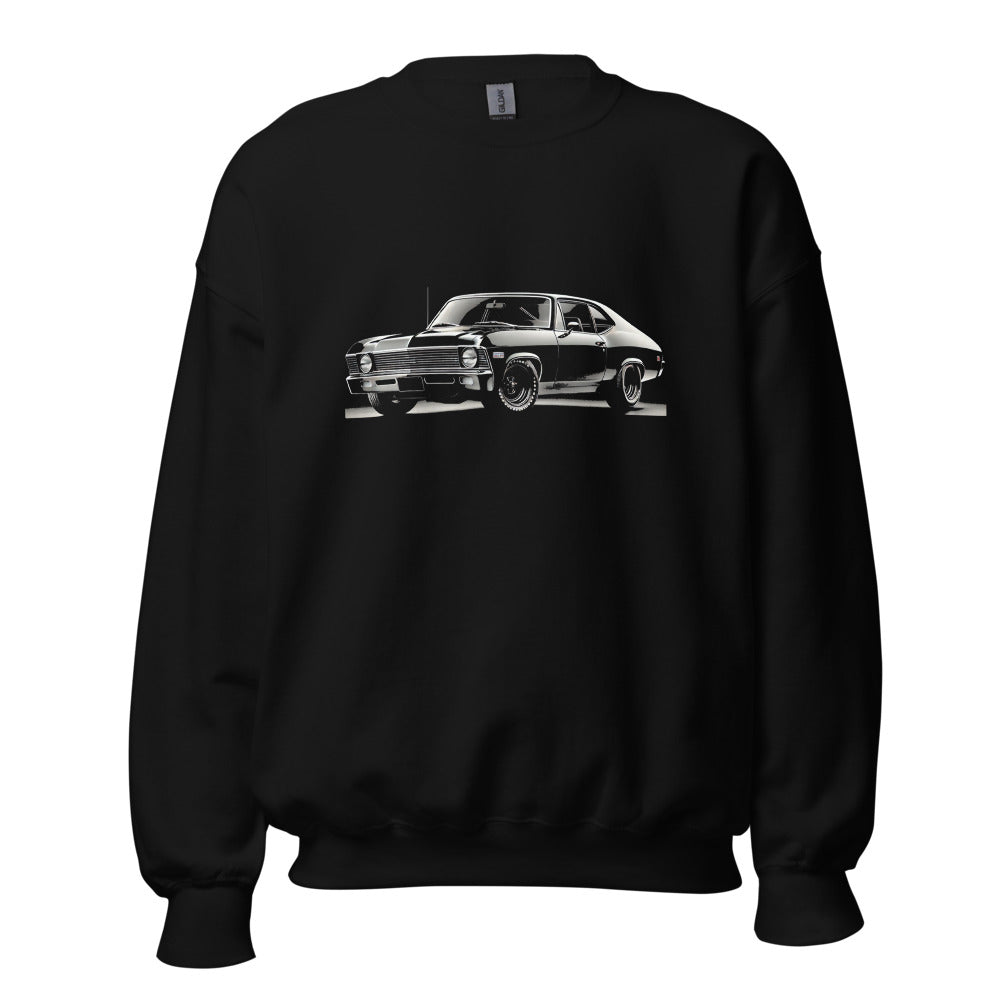 Black 1969 Nova art sweatshirt for Chevy Classic Car Gearheads