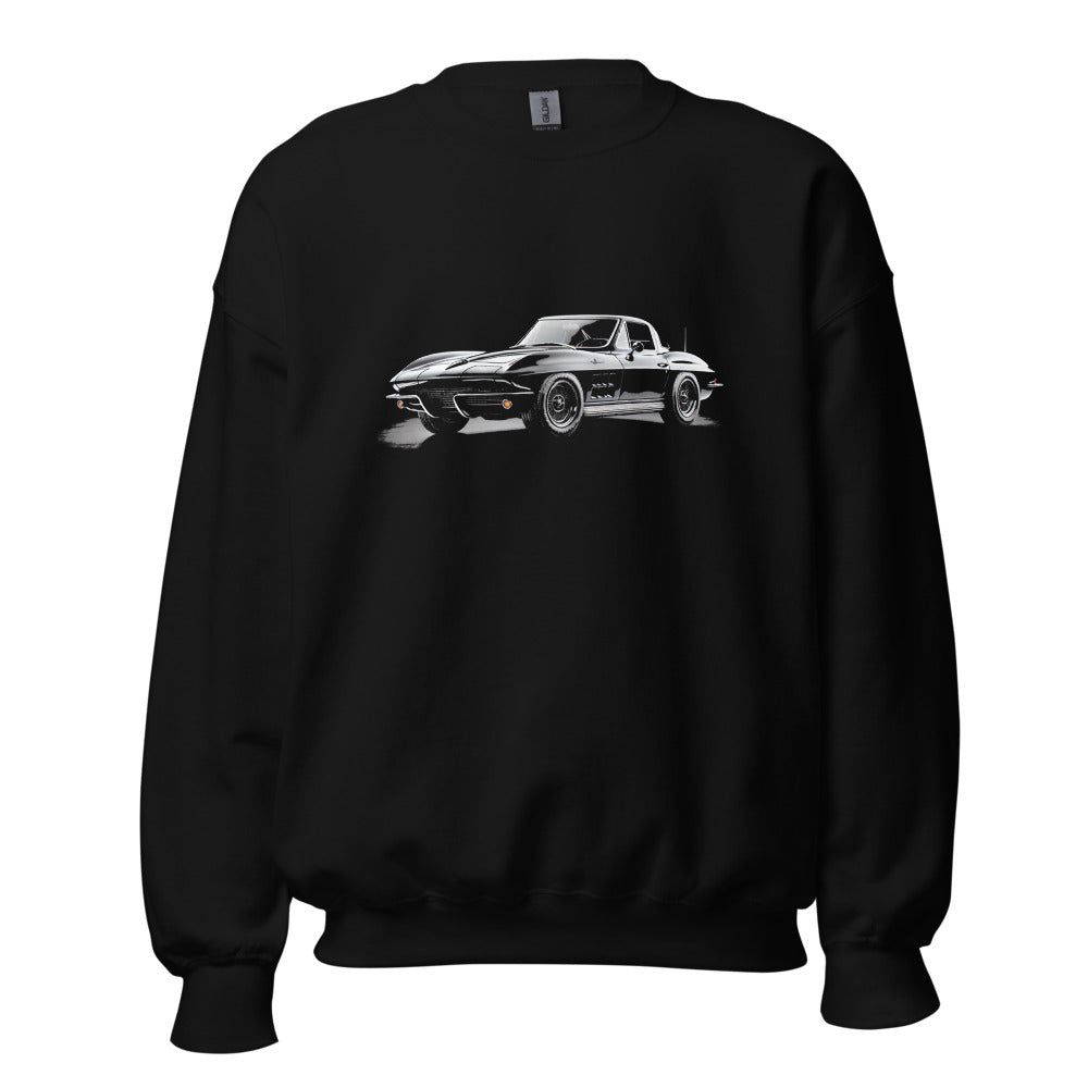 Black 1963 Corvette Sweatshirt for Chevy Classic Car Bowtie Fans C2 Vette Art Crewneck