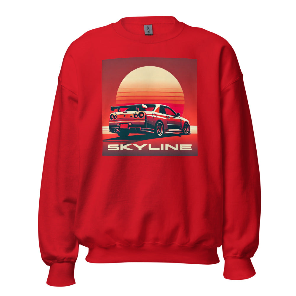 Red Sky Sunset R34 GT-R Skyline Crewneck Sweatshirt for JDM Fans