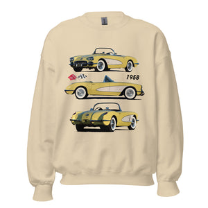 1958 Corvette C1 Panama Yellow and White Antique American Classic Car Art Sweatshirt