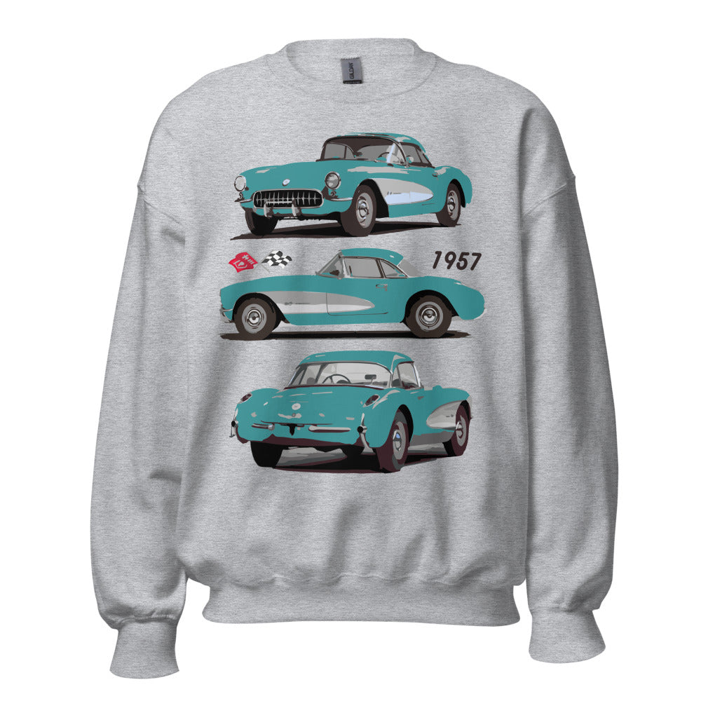 1957 Corvette C1 Cascade Green Antique American Classic Car Art Sweatshirt