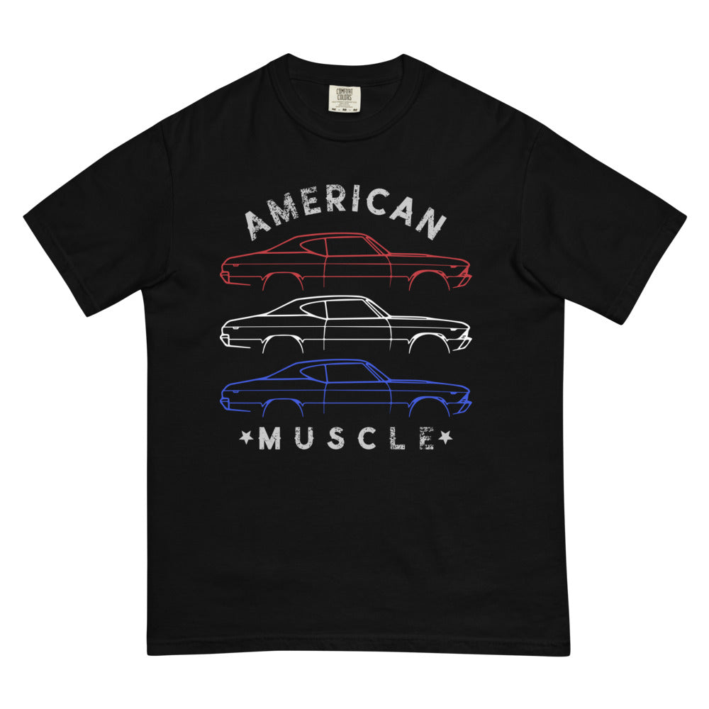 1969 Chevelle SS Outline Patriotic Colors American Muscle Car Owner heavyweight t-shirt