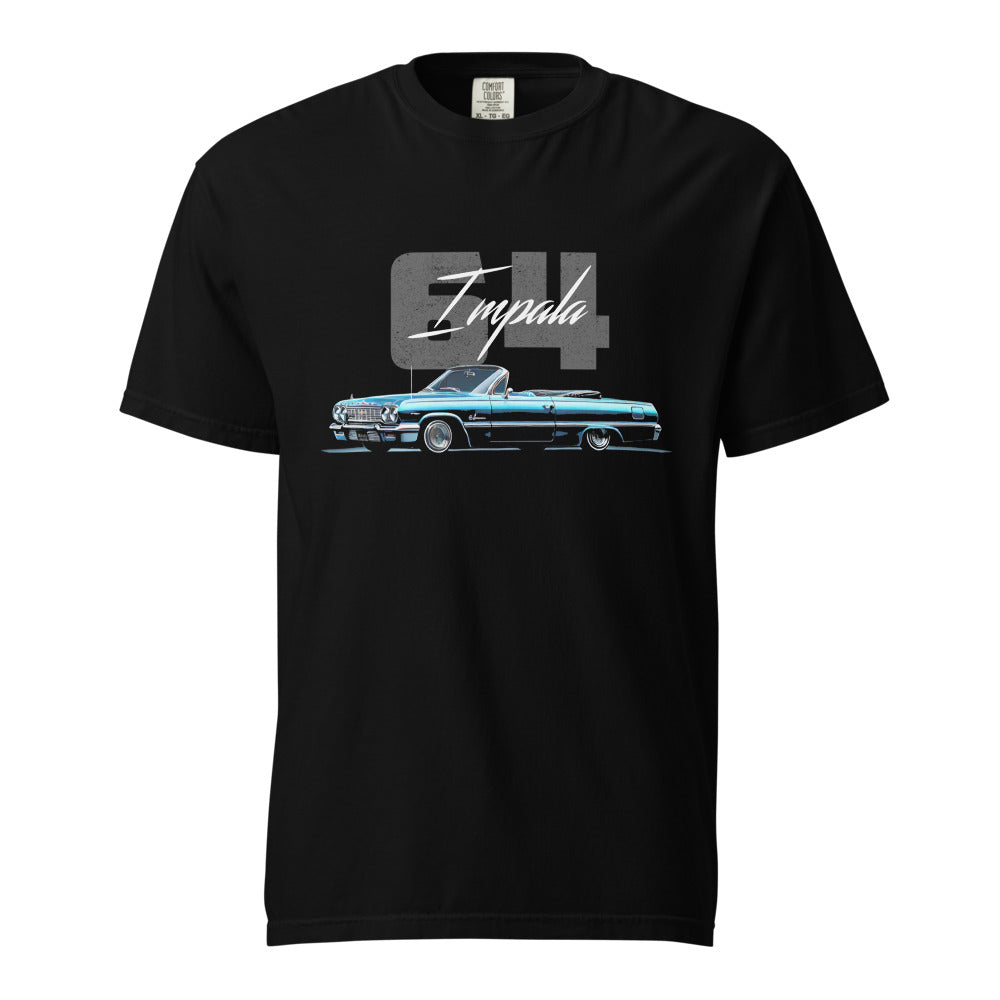 1964 Chevy Impala Blue 2 Door Convertible Lowrider Classic Car garment-dyed heavyweight t-shirt