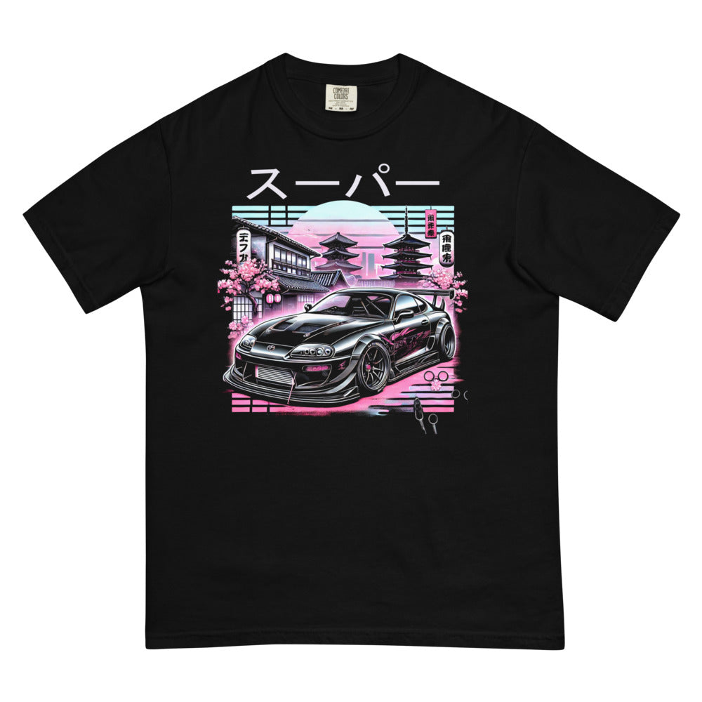 Black Supra MK4 tees for 1990s JDM Japanese Tuner Car Culture Fans garment-dyed heavyweight t-shirt