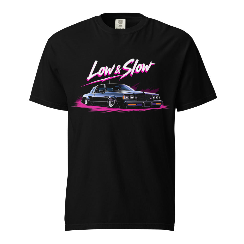 Slammed 1985 Regal Lowrider Classic Car Low and Slow Graphic Tees heavyweight t-shirt