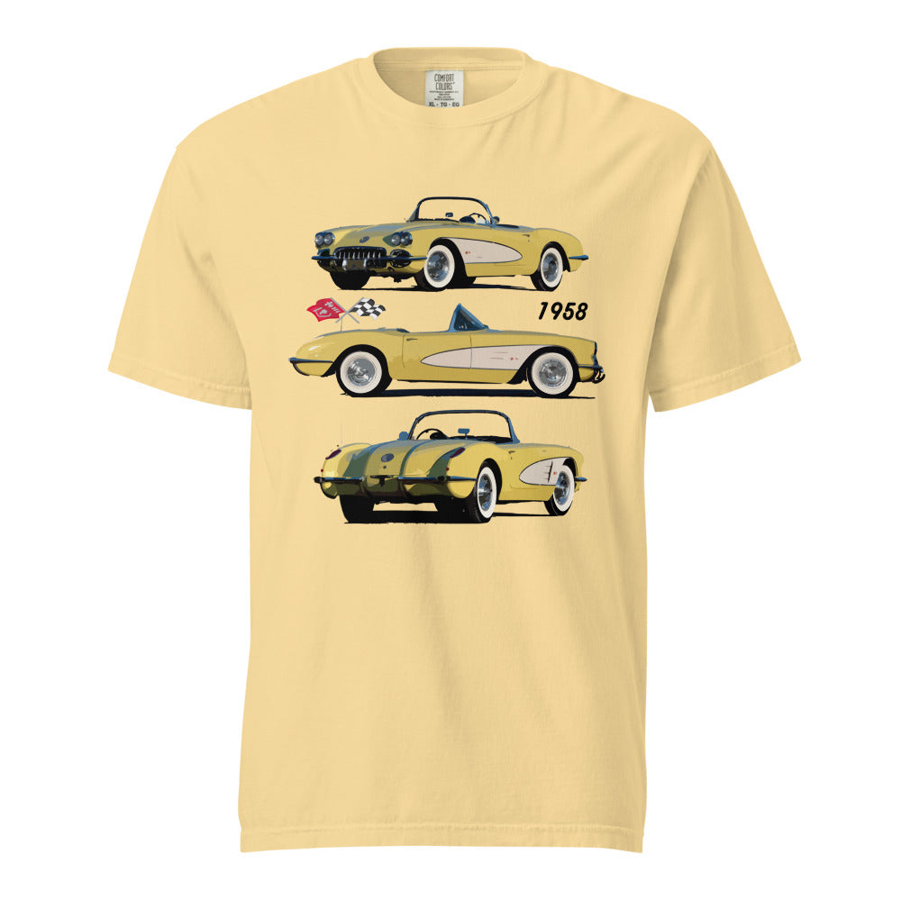 1958 Corvette C1 Panama Yellow and White Antique American Classic Car Art heavyweight t-shirt