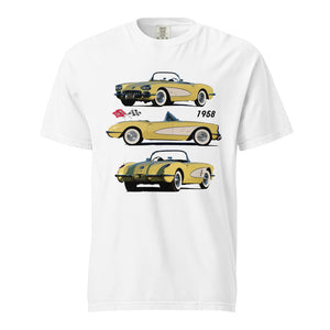 1958 Corvette C1 Panama Yellow and White Antique American Classic Car Art heavyweight t-shirt