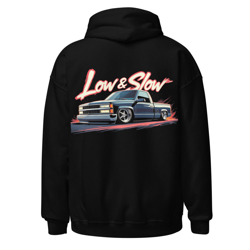 Low and Slow 1990s Chevy 1500 Silverado Lowrider Pickup Truck Hoodie