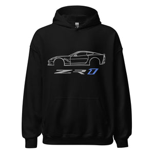 C7 Vette ZR1 Outline Line Art Car Meet Custom Unisex Hoodie