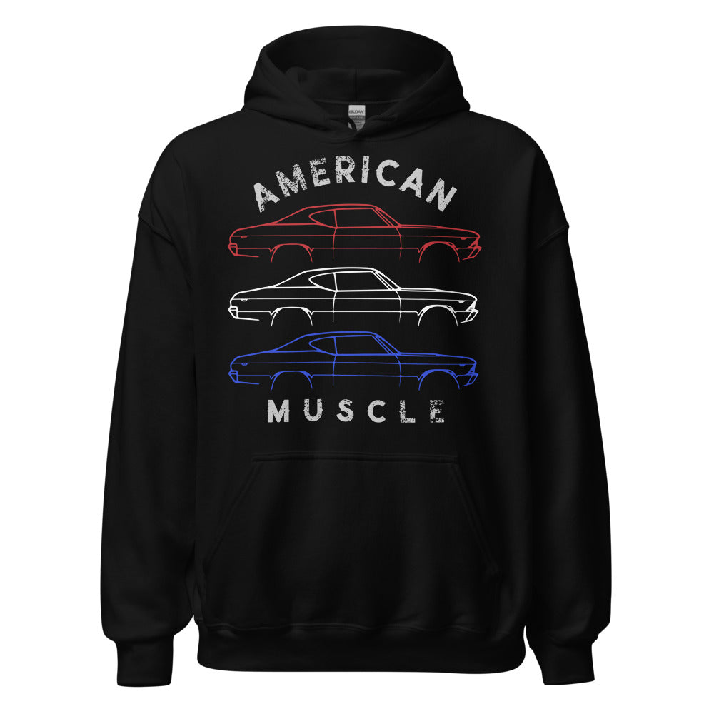 1969 Chevelle SS Outline Patriotic Colors American Muscle Car Owner Hoodie Hooded Sweatshirt