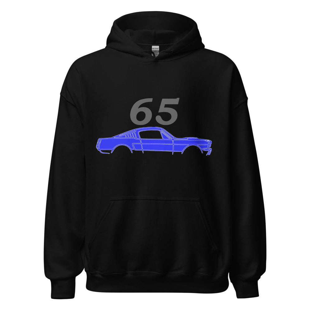 1965 GT350 Stang Classic Car Outline Blueprint Hoodie