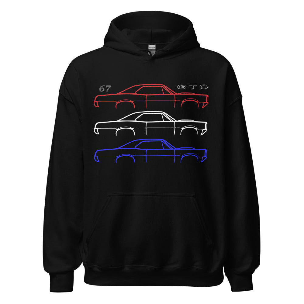 1967 GTO Outline American Muscle Car Patriotic Theme Hoodie