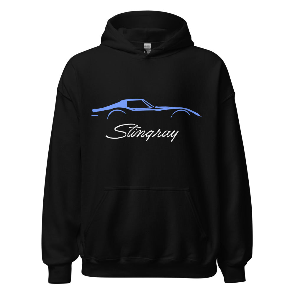 Blue C3 Corvette Sports Car Stingray Silhouette 3rd Gen Vette Driver Custom Hoodie Pullover Sweatshirt
