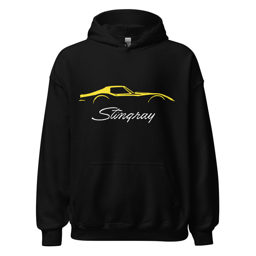 C3 Corvette Stingray Yellow Outline Silhouette 3rd Gen Vette Drivers Hoodie sweatshirt for Chevy Classic Car Owners