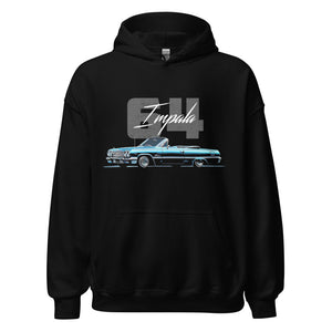 1964 Chevy Impala Blue 2 Door Convertible Lowrider Classic Car Hoodie Pullover