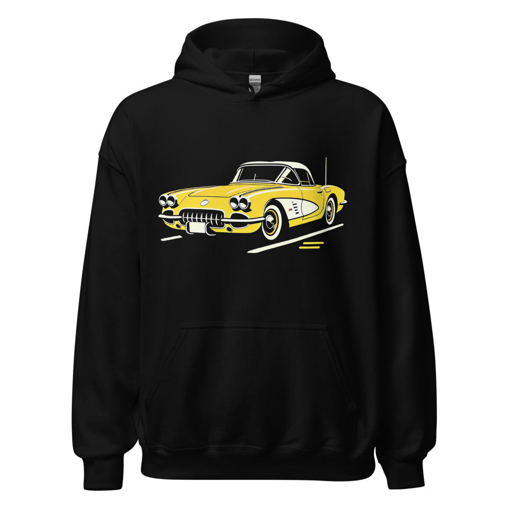 1958 Corvette hoodie Yellow C1 Vette Art Graphic for Chevy Classic Car Owners Pullover