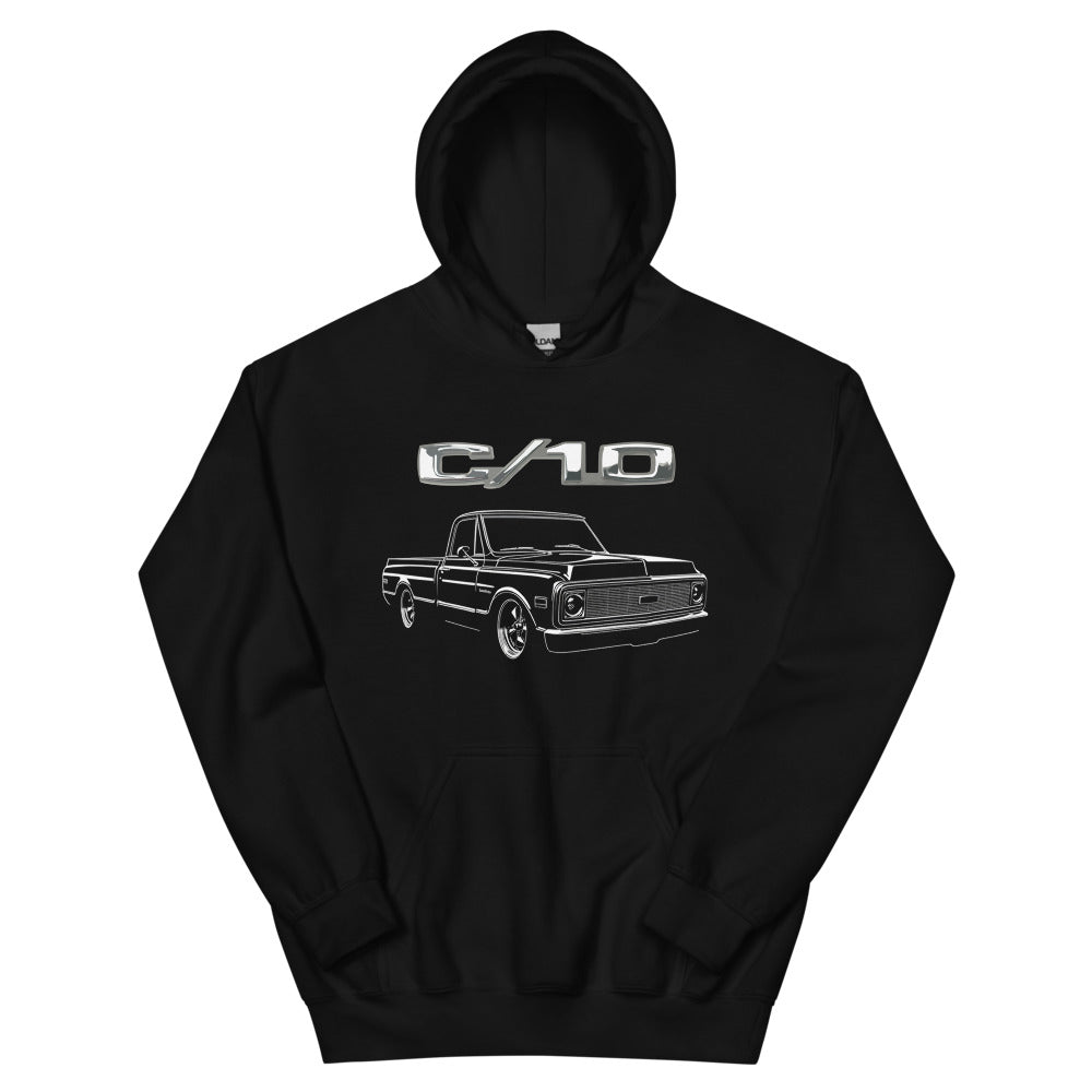 1971 Chevy C10 Black hoodie for Vintage Truck Owners Enthusiasts