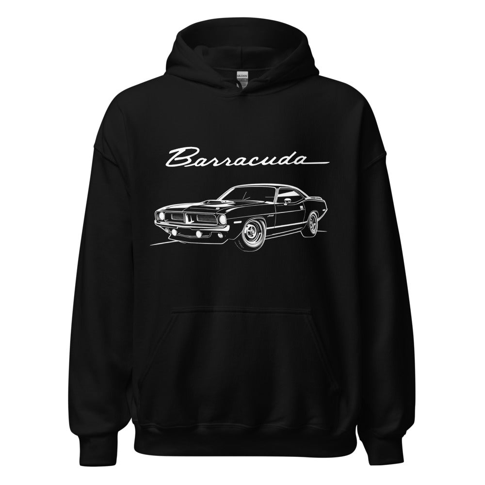 1972 Barracuda black hoodie for Muscle Car Fans Gearheads 72 Cuda pullover