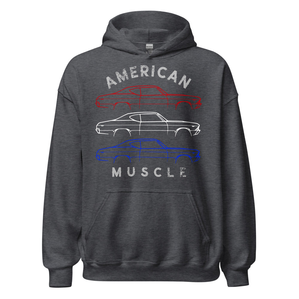 1969 Chevelle SS Outline Patriotic Colors American Muscle Car Owner Hoodie Hooded Sweatshirt
