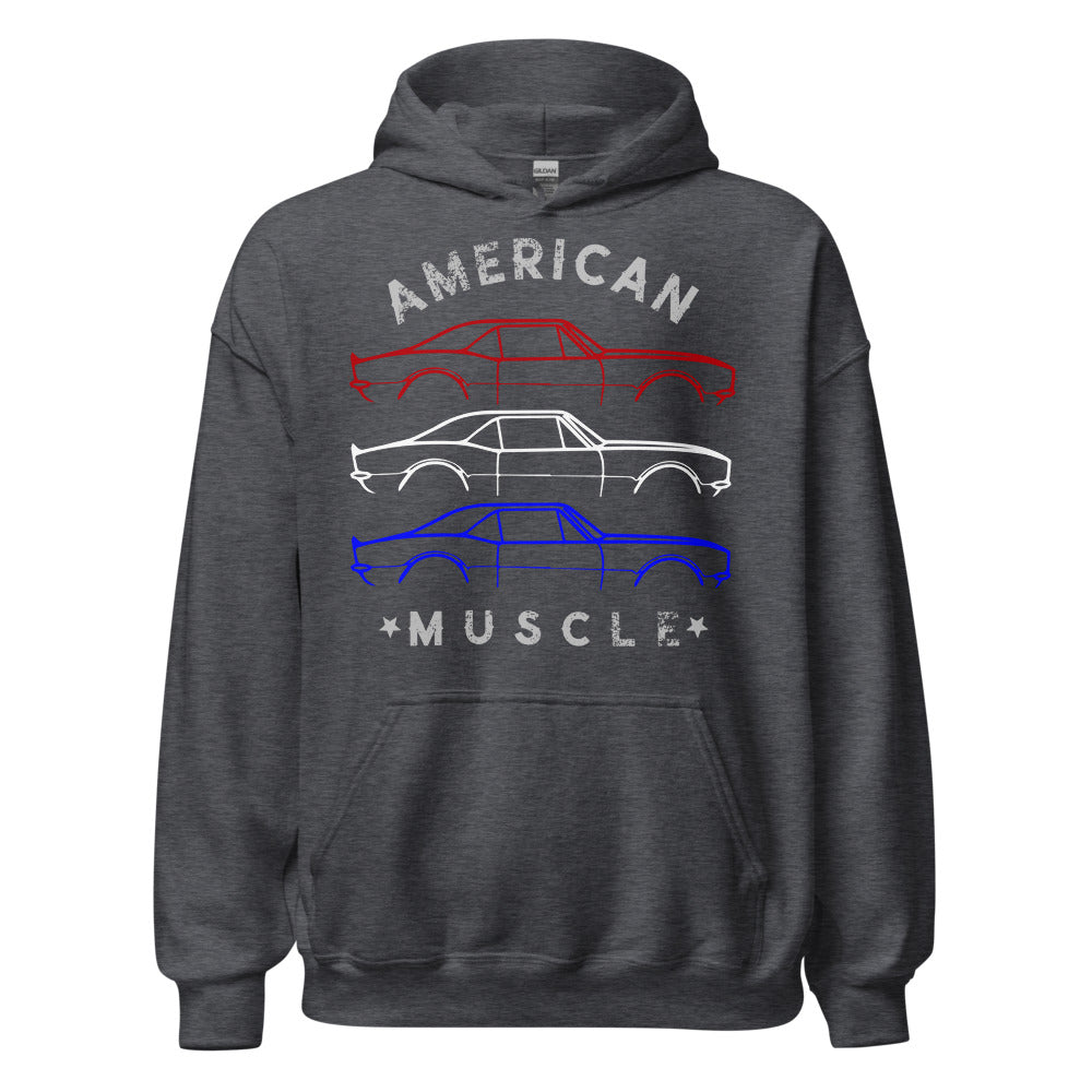 1967 Chevy Camaro SS RS Outline American Muscle Car Owner Patriotic Theme Hoodie Hooded Sweatshirt