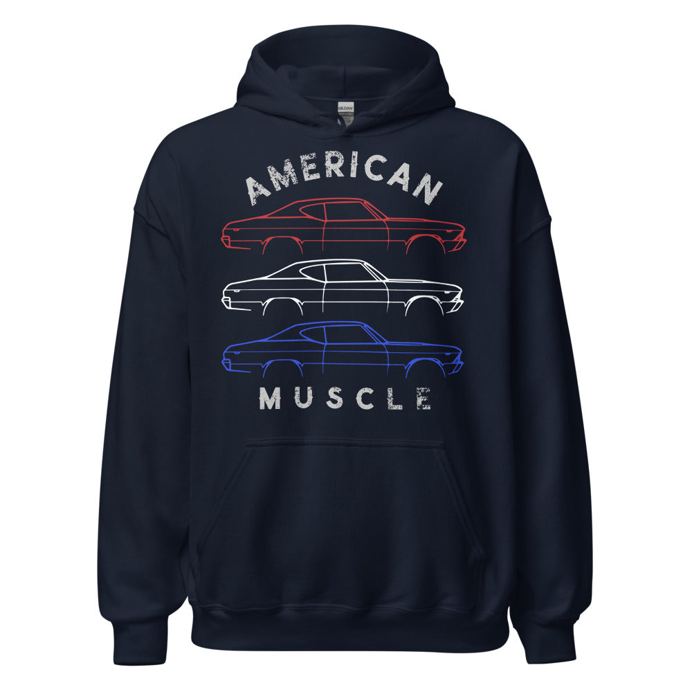 1969 Chevelle SS Outline Patriotic Colors American Muscle Car Owner Hoodie Hooded Sweatshirt