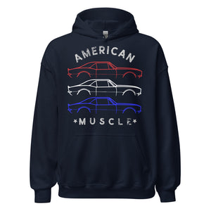 1967 Chevy Camaro SS RS Outline American Muscle Car Owner Patriotic Theme Hoodie Hooded Sweatshirt