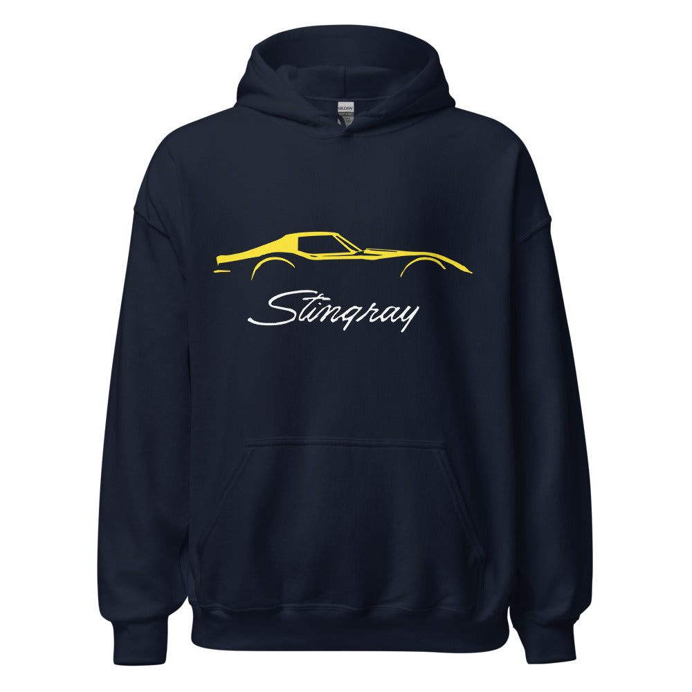 C3 Corvette Stingray Yellow Outline Silhouette 3rd Gen Vette Drivers Hoodie sweatshirt for Chevy Classic Car Owners