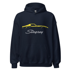 C3 Corvette Stingray Yellow Outline Silhouette 3rd Gen Vette Drivers Hoodie sweatshirt for Chevy Classic Car Owners