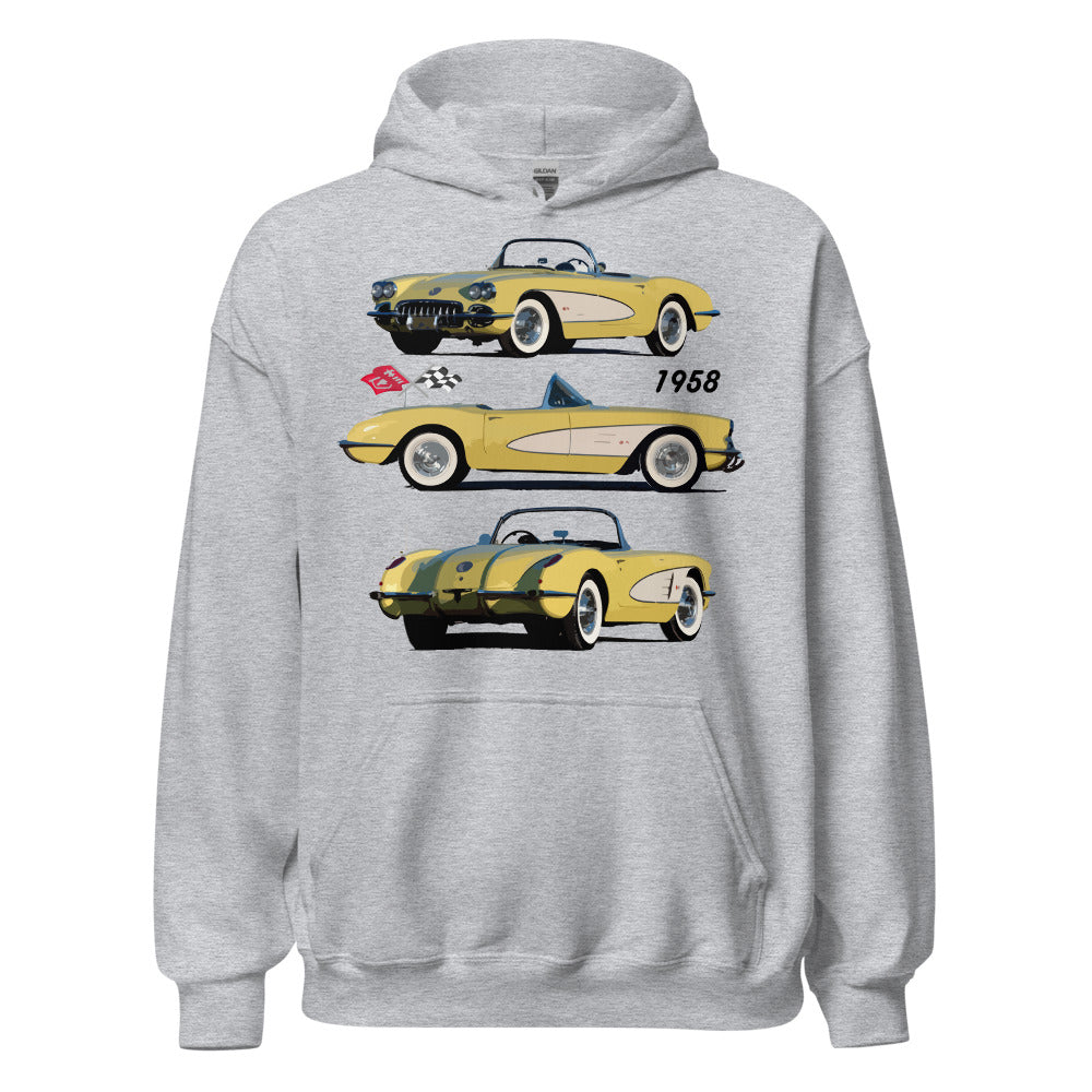 1958 Corvette C1 Panama Yellow and White Antique American Classic Car Art Hoodie Pullover Sweatshirt