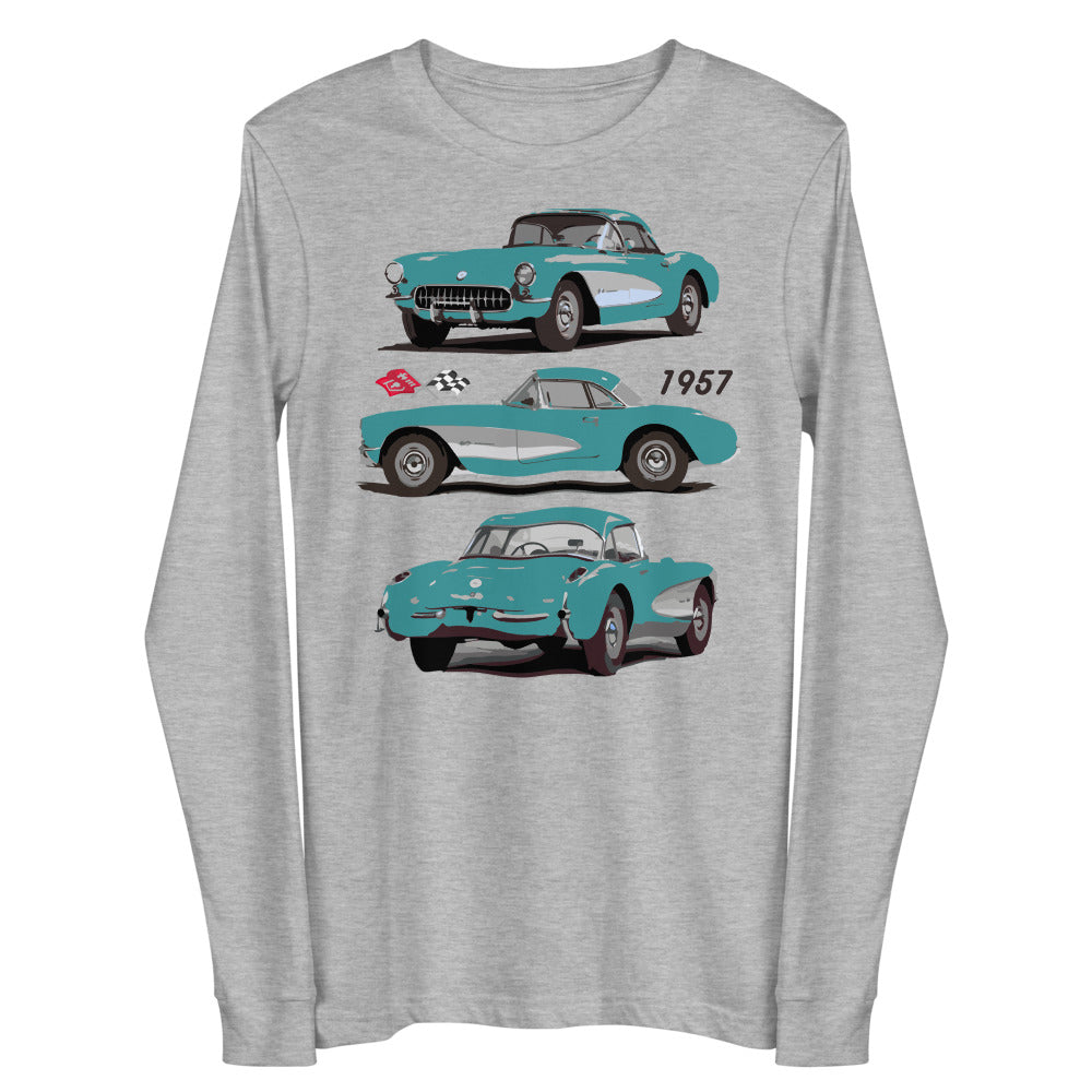 1957 Corvette C1 Cascade Green Antique American Classic Car Art Long Sleeve Tee