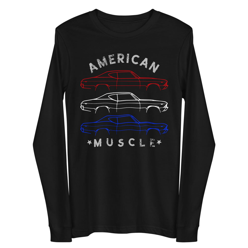 1969 Chevelle SS Outline Patriotic Colors American Muscle Car Owner Long Sleeve Tee