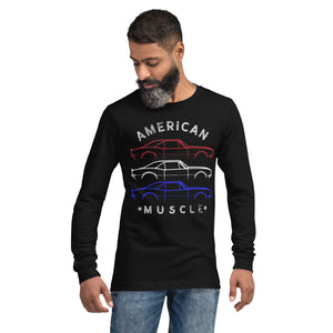 1967 Chevy Camaro SS RS Outline American Muscle Car Owner Patriotic Theme Long Sleeve Tee