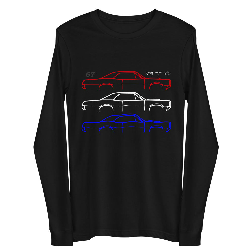 1967 GTO Outline American Muscle Car Patriotic Theme Long Sleeve Tee