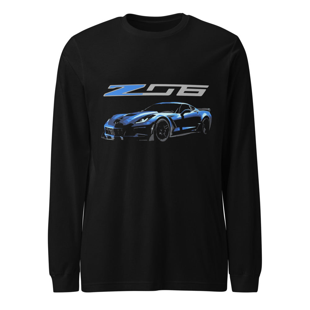 2014 - 2019 C7 Corvette Z06 Blue Custom Speed Lovers Vette Owners Drivers Long Sleeve Tee for Car Shows