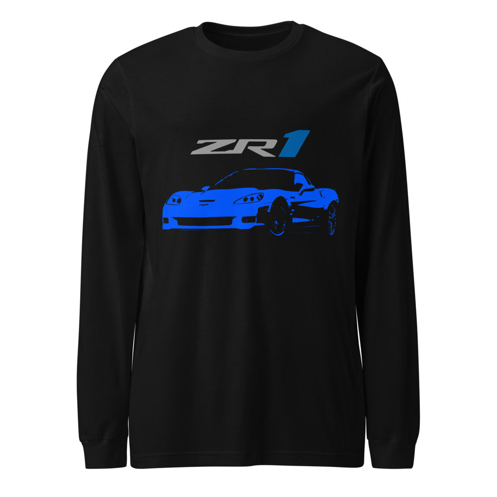 Blue Corvette C6 ZR1 Custom Sixth Gen Vette Drivers Long Sleeve Tee for car show