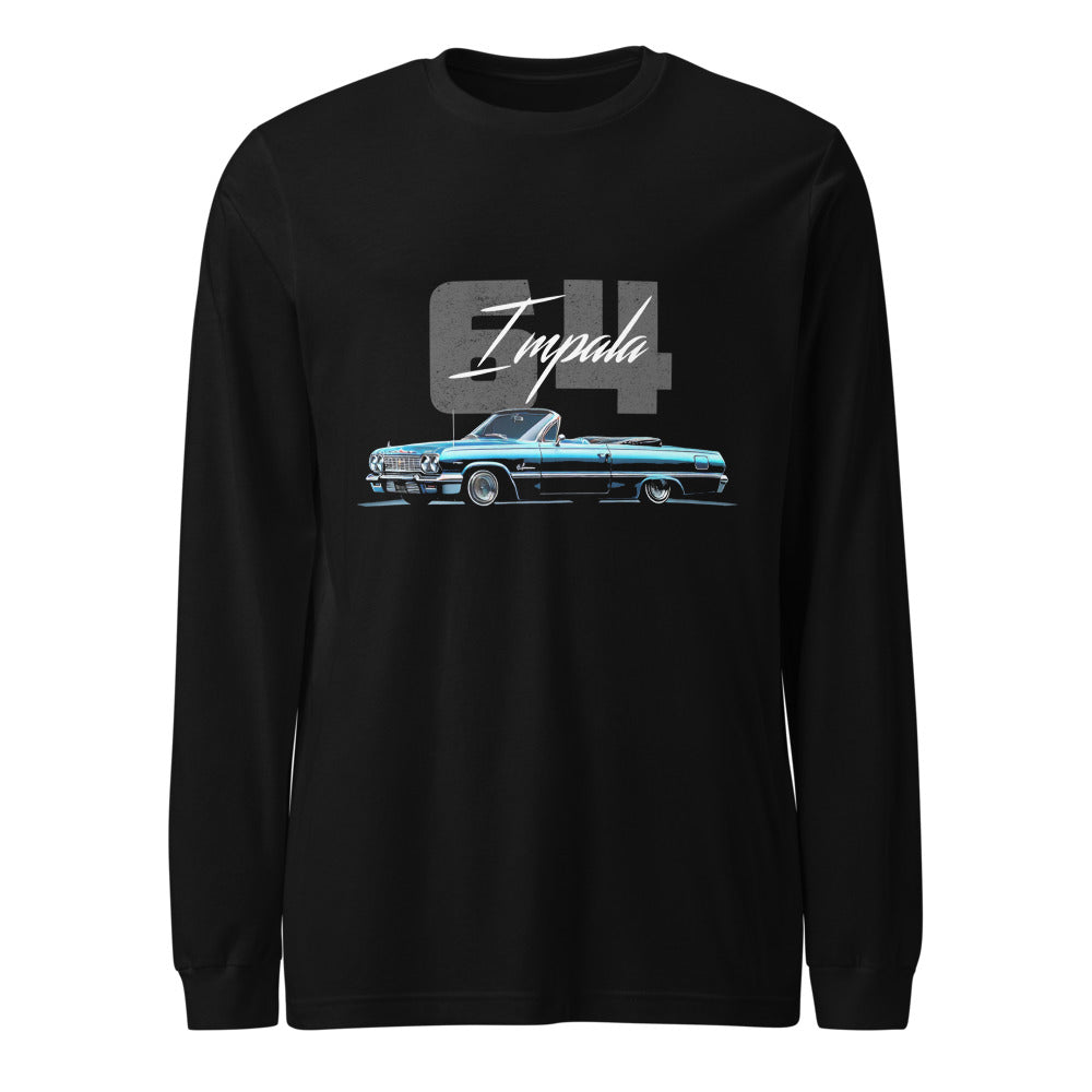 1964 Chevy Impala Blue 2 Door Convertible Lowrider Classic Car Long Sleeve Tee
