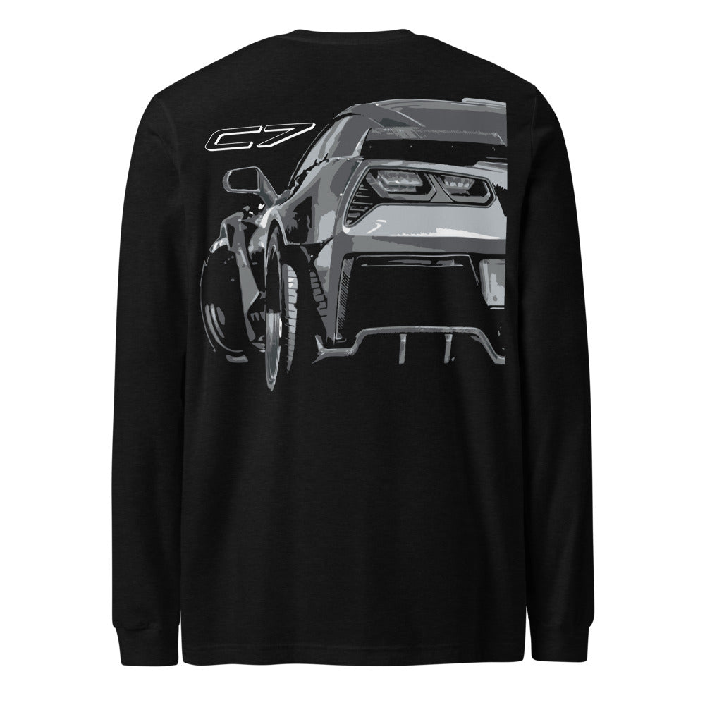Custom Corvette C7 Art Front and Rear View 7th Gen Vetter Drivers Long Sleeve Tee