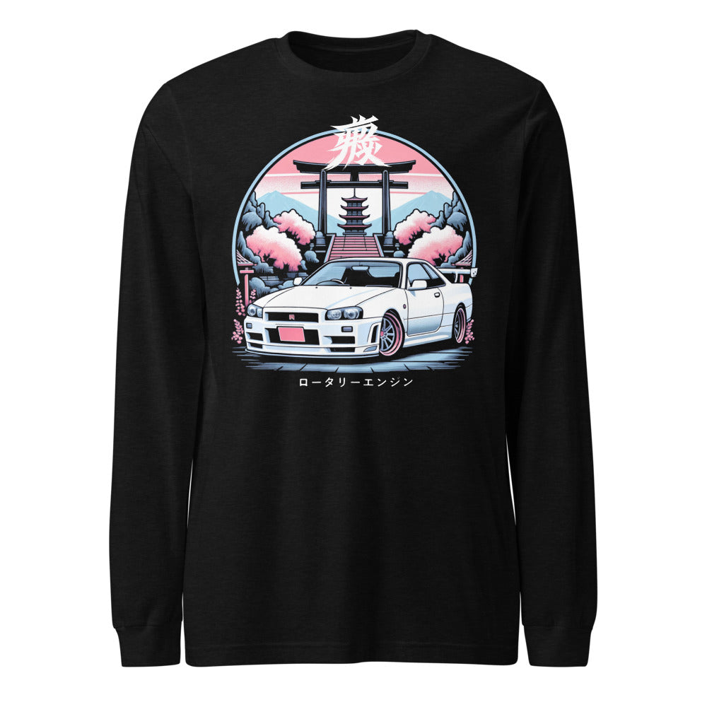 Japanese Aesthetic R34 Skyline GTR JDM Fans 90s Japan Car Culture GT-R Long Sleeve Tee