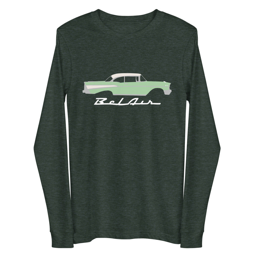 1957 Bel Air Surf Green Hardtop Antique 57 Chevy Classic Car Graphic Long Sleeve Tee