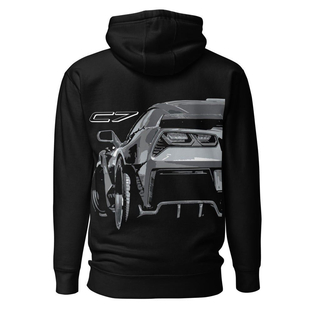 Custom Corvette C7 Art Front and Rear View 7th Gen Vetter Drivers Hoodie Pullover Sweatshirt