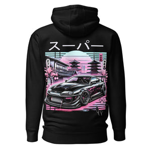 Black Supra MK4 hoodie for 1990s JDM Japanese Tuner Car Culture Fans Pullover Sweatshirt