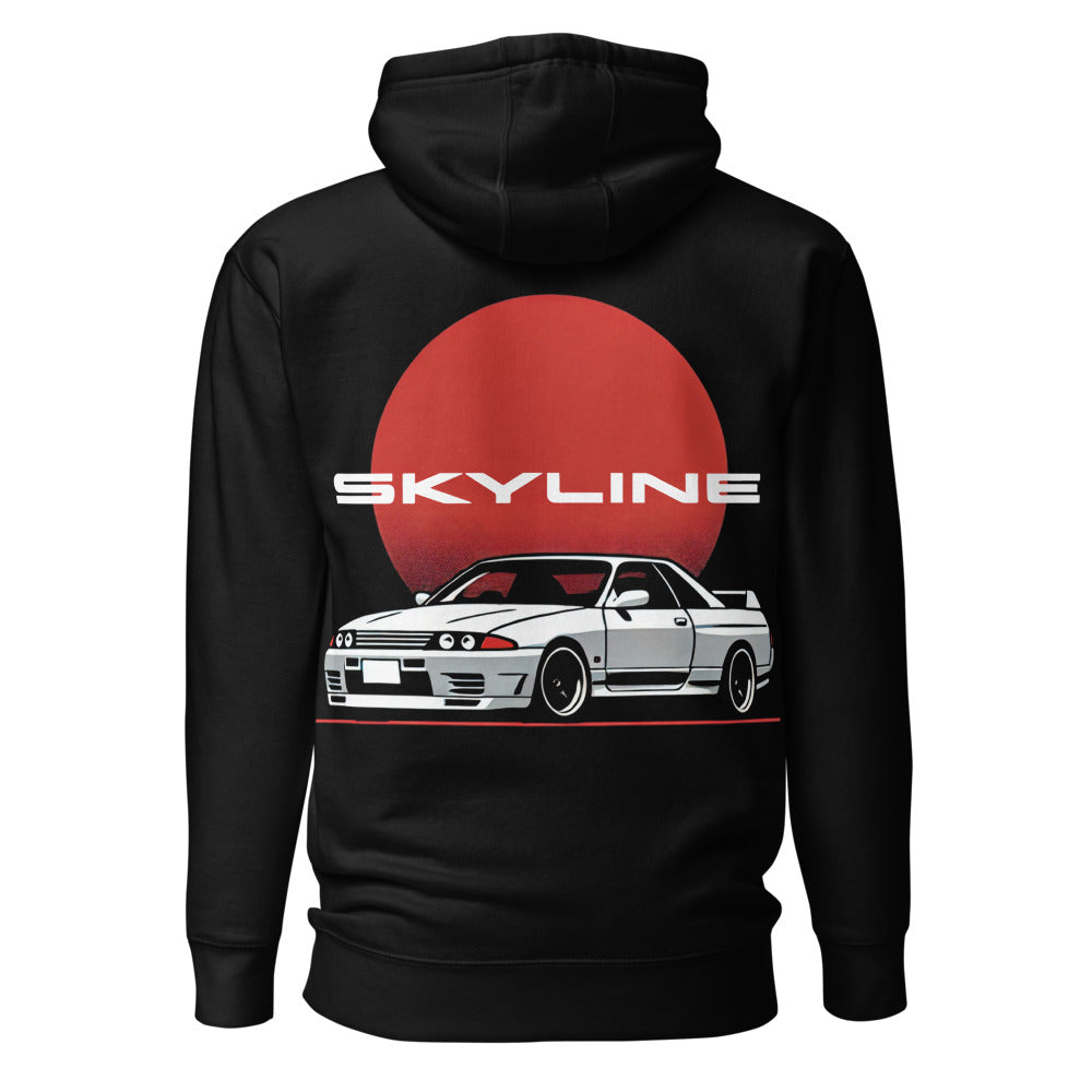 R32 Skyline GT-R hoodie for 90s JDM Drivers Japanese Car Culture Red Sun Graphic Pullover