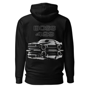 Black 1969 Boss 429 Stang hoodie Muscle Car Fans Automotive Art Pullover