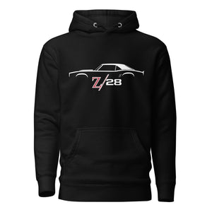 First Gen 1967 1968 1969 Chevy Camaro Z28 Outline Silhouette Classic Car Owners Hoodie Pullover Sweatshirt