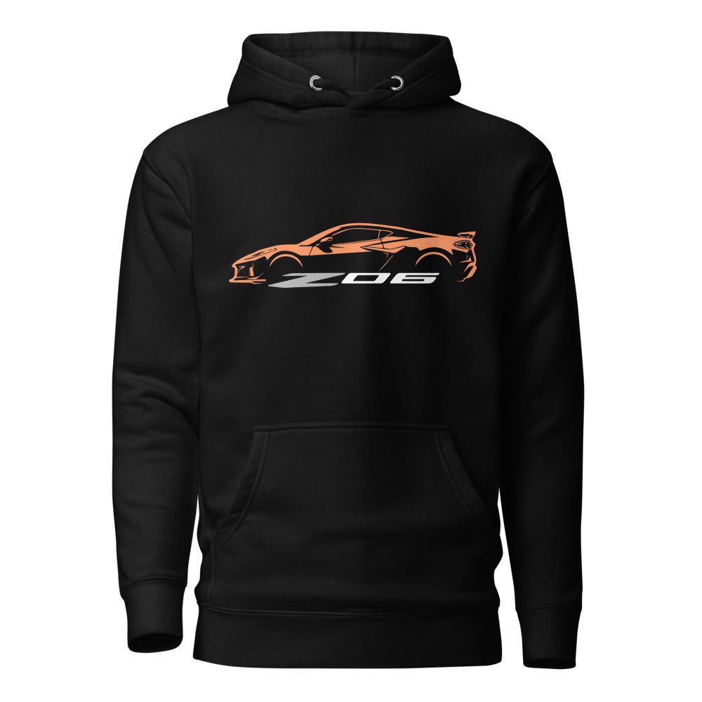 2024 2025 Corvette C8 Z06 Amplify Orange Silhouette 8th Generation Vette Drivers Custom Hoodie Pullover Sweatshirt