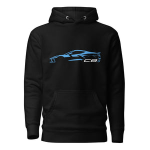 2024 Corvette C8 hoodie for Vette Drivers Rapid Blue Minimalist Silhouette Custom Pullover