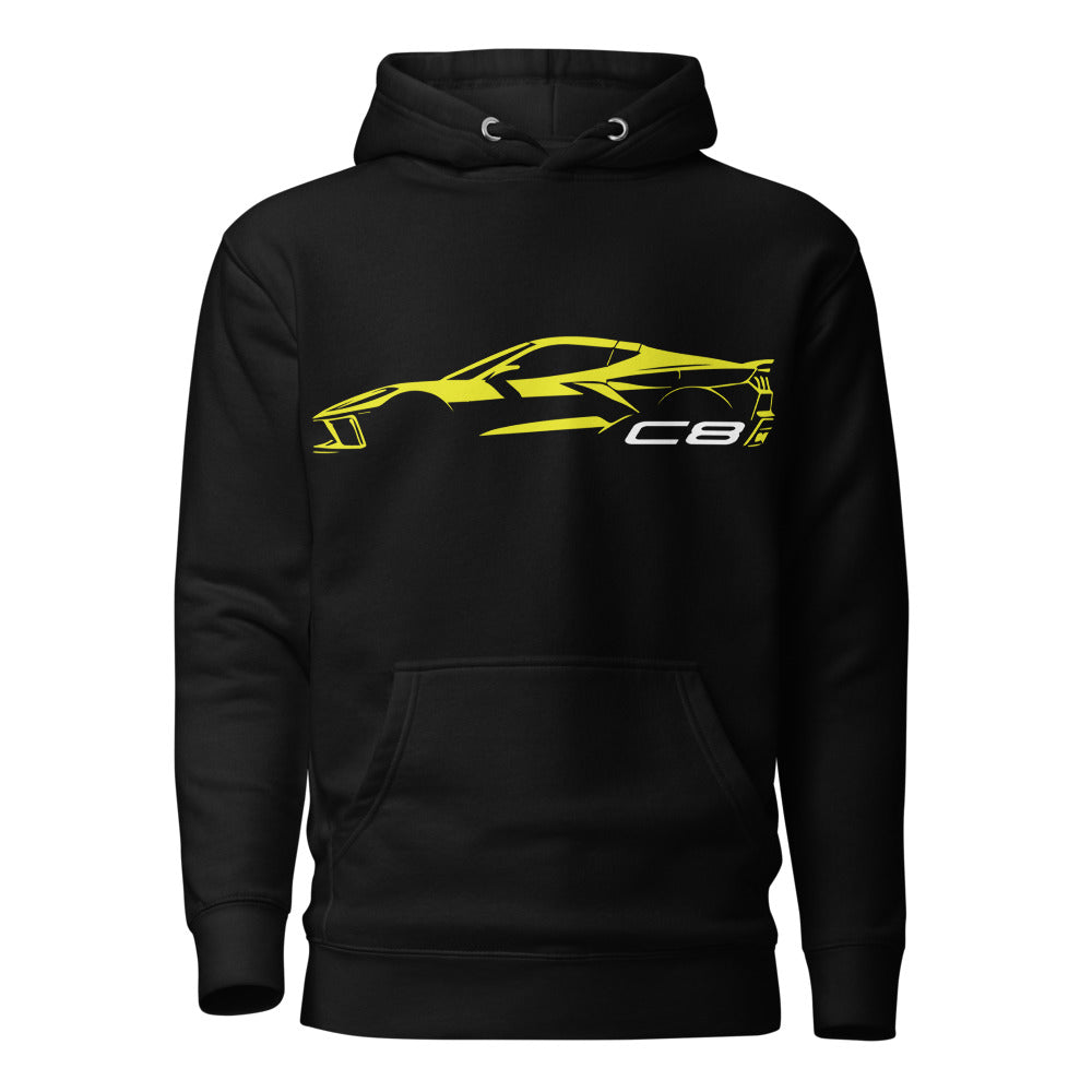 2024 Corvette C8 hoodie for Vette Drivers Accelerate Yellow Minimalist Silhouette pullover