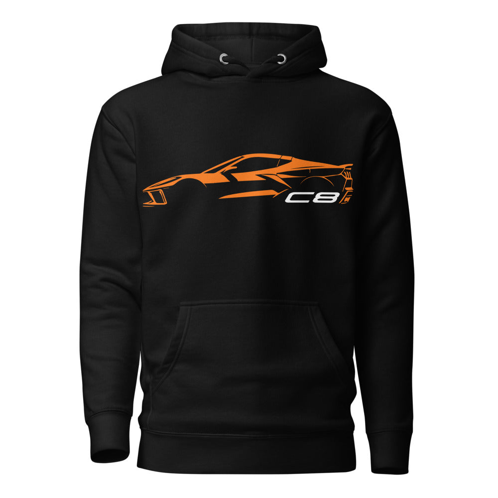 2024 Corvette C8 hoodie for Vette Drivers Amplify Orange Minimalist Silhouette Pullover