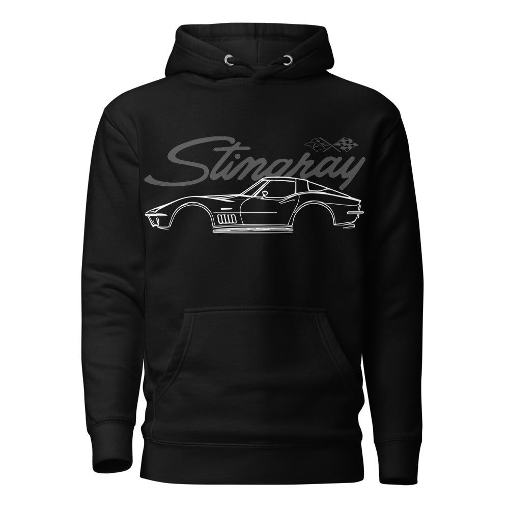 1969 Corvette C3 Stingray hoodie for Chevy Classic Car Drivers Custom 69 Vette Line Art